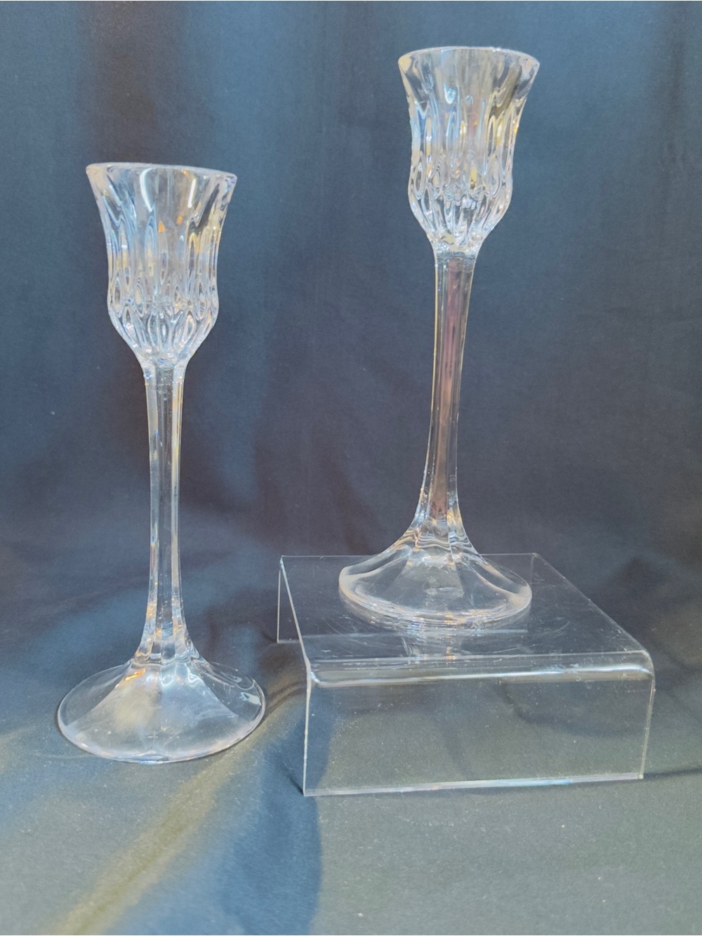 Vintage German Gorham Althea Clear Crystal Glass 8" Footed Candlesticks